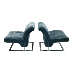 1970s Craft Associates Wave Style Lounge Chair With Chrome Base-A Pair