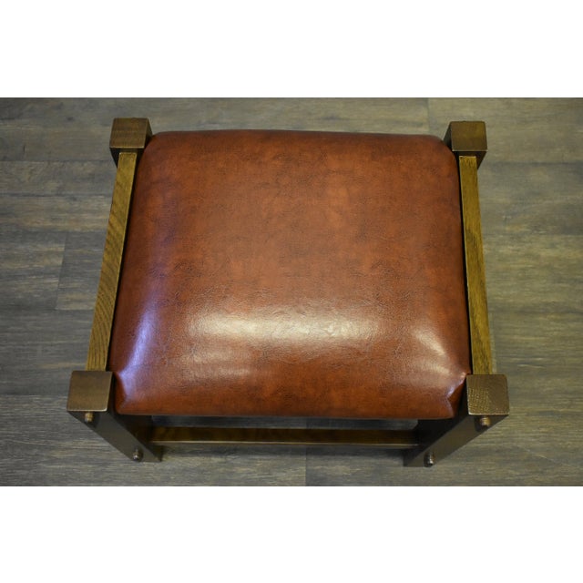 Wood Mission Spindle Stool - Quarter Sawn Oak & Leather Michael's Cherry For Sale - Image 7 of 13
