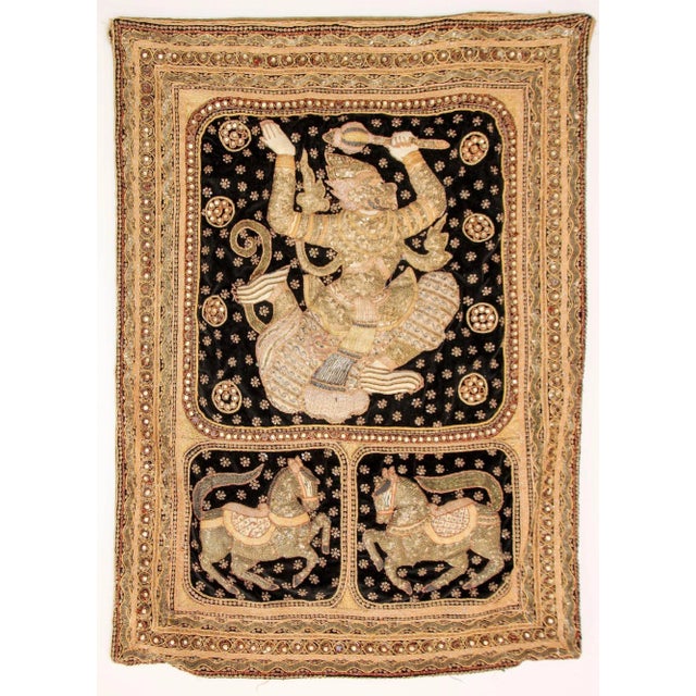 Vintage Burmese Kalaga Tapestry Pillow Cover Warrior and Horses 1950s For Sale - Image 13 of 13