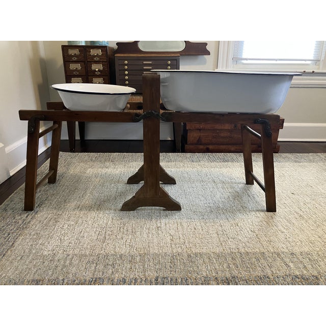 Antique folding wooden washstand • Constructed of solid wood with a folding design for easy storage and portability. •...