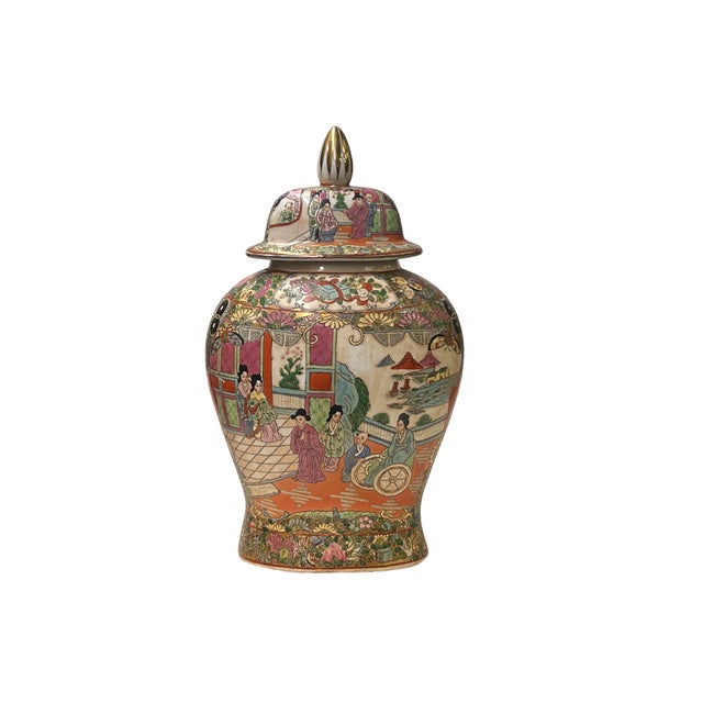 This oriental flat porcelain jar is a captivating piece of traditional craftsmanship, characterized by its unique,...