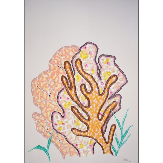 2020s Yellow Coral Bouquets, Modern Coastal Diptych, Illustration Style, Gouache Crayon on Watercolor Paper, 2026 For Sale - Image 5 of 10
