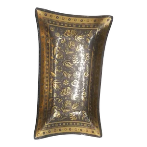 Georges Briard Gold Floral Persian Garden Design Glass Tray Dish