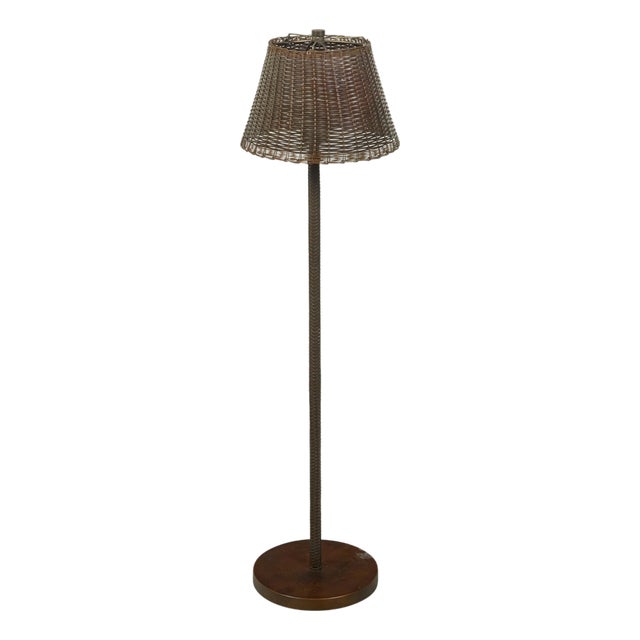 Mid 20th Century English Woven Basket Single Light Floor Lamp on Circular Base For Sale
