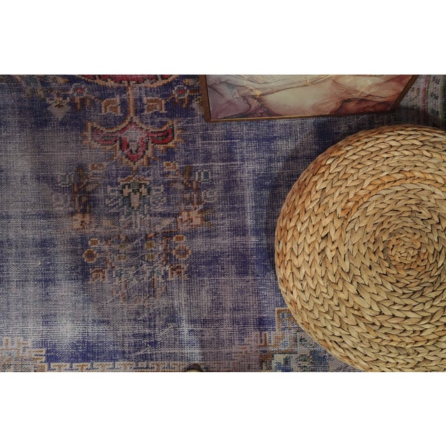 Textile 1970s Vintage Turkish Handmade Wool Cotton Blue Area Rug For Sale - Image 7 of 12