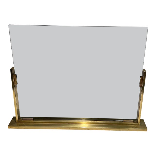Smoked Glass and Brass Fireplace Screen For Sale