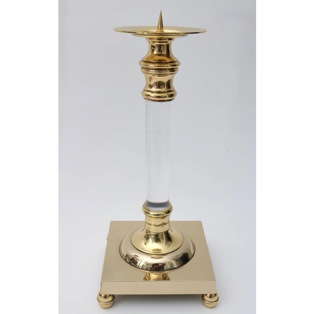 Polished Brass and Lucite Candlesticks - Set of 3 For Sale - Image 4 of 9