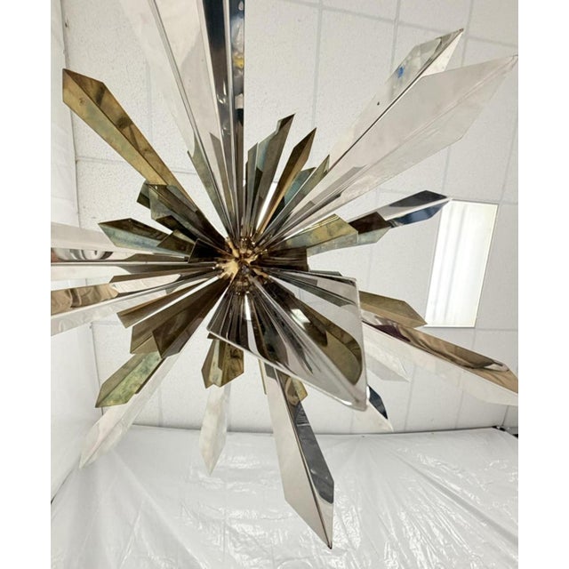 Brass & Nickel "Sunburst" Chandelier by Remains Lighting of New York For Sale - Image 13 of 18