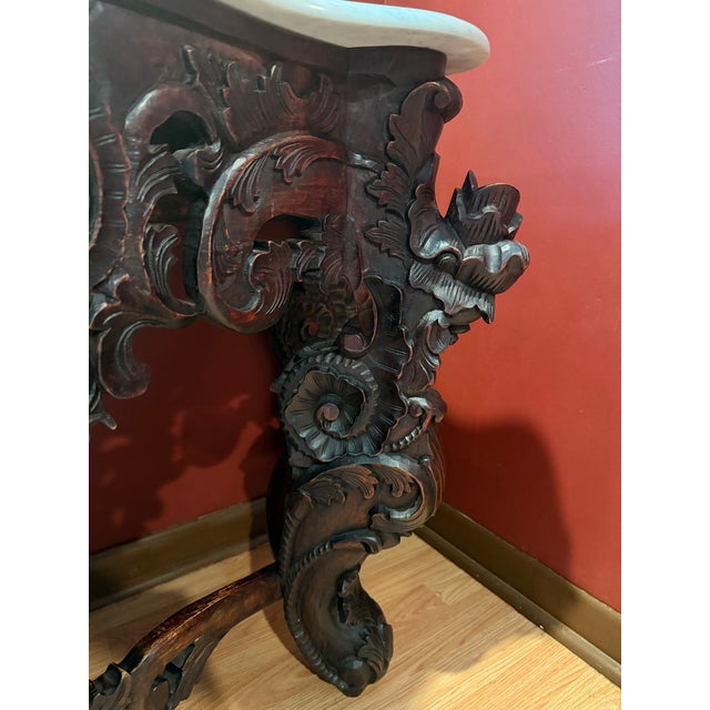 Design Toscano Hapsburg Solid Mahogany Rococo Console Table & Mirror Set - Genuine White Marble Top For Sale - Image 6 of 9