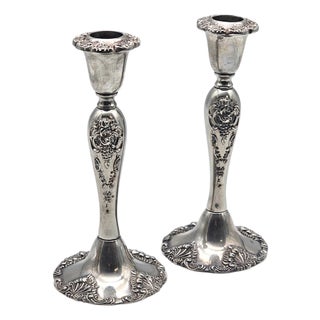 Pair Godinger Baroque Silverplate Candlesticks — Rococo Revival 8.25" For Sale