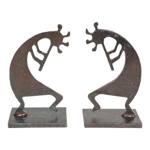 Late 20th Century Heavy Southwest Kokopelli Metal Sculptures Bookends - Set of 2