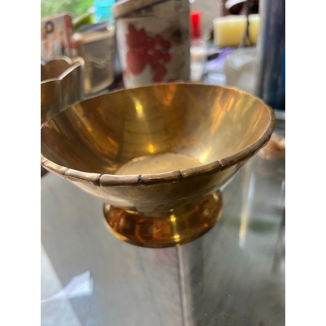 1970s Brass Bamboo Bowl and Lotus Scalloped Bowl Set For Sale - Image 4 of 10