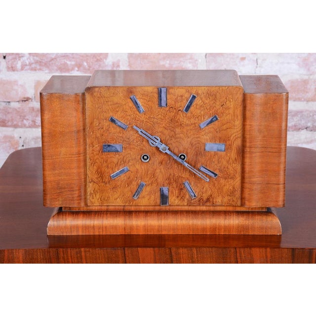 Wood Art Deco Table Clock in Walnut, Czech, 1920s For Sale - Image 7 of 10