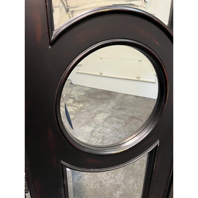 Black MCM Beveled Mirror Room Divider 3 Panel Screen For Sale - Image 8 of 12