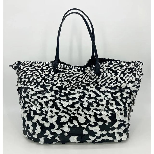 Valentino Black and White Paillette Sequin Tote in good condition. Unique round black and white sequins in various sizes...
