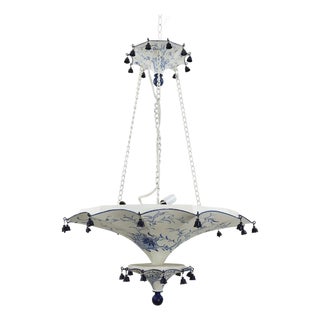 Vintage Two Tiers Upside Down Umbrella Ceiling Chandelier With Bells, White/ Blue in Arabasic Design Style For Sale