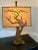 Fantastic 50's cerused oak table lamp in biomorphic/organic shape, complete with a *really good* boxy, whipstitched...