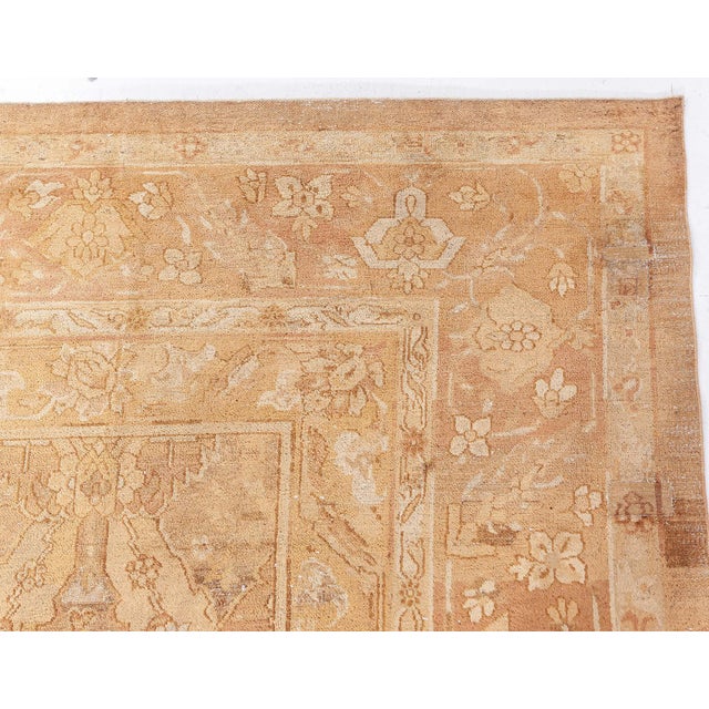 Peach Authentic Indian Amritsar Handmade Wool Carpet For Sale - Image 8 of 9