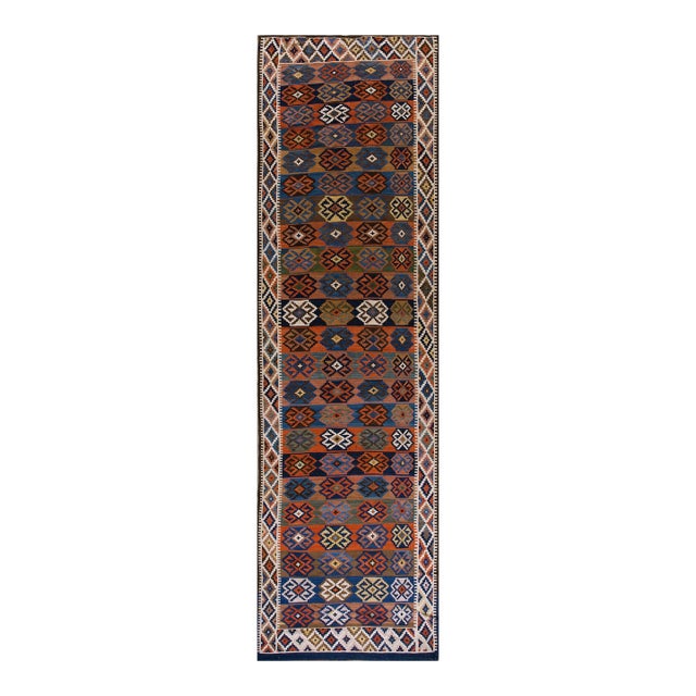 1920s Multi Geometric Kilim Antique Nw Persian Rug "4'8" X 15' Flat Weave Wool Carpet For Sale