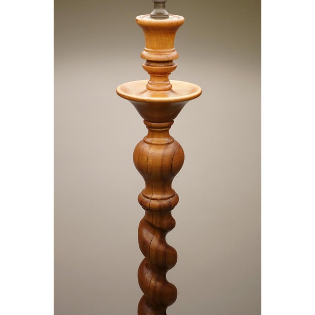 1930s Neo Classic Empire Regency Cherry Ash Carved Barley Twist Floor Lamp For Sale In Los Angeles - Image 6 of 13