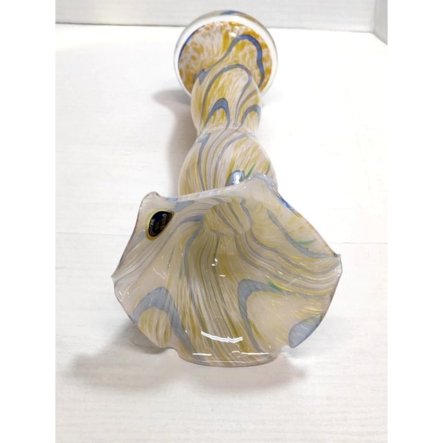 Vintage Murano Lavorazione Arte Italy Yellow Blue Swirl Glass Vase 11"h For Sale In Dallas - Image 6 of 8