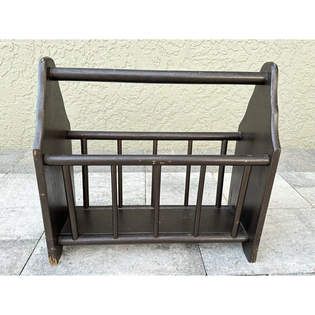Mid 20th Century Vintage 1900s Dark Brown Wood Magazine Rack For Sale - Image 5 of 11