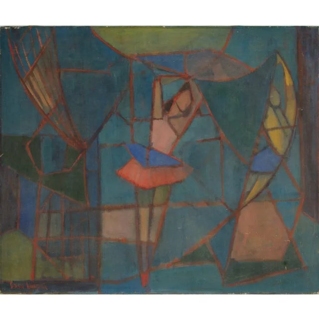 Abstract Mid 20th Century "Abstract Ballerina" Modernist Figurative Oil Painting by Sidnee Livingston For Sale - Image 3 of 11