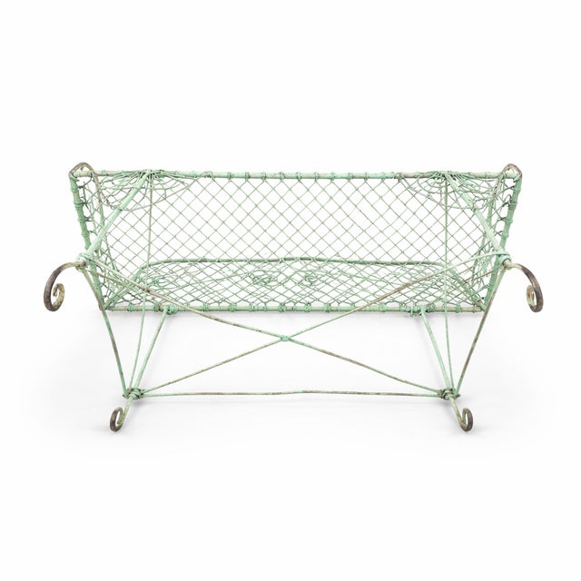 Vintage Wrought Iron Garden Loveseat – Mint Green Patina, Victorian Style For Sale - Image 4 of 7