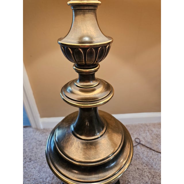 Hollywood Regency Vintage Stiffel Brass Urn Trophy Lamps With Shades - A Pair For Sale - Image 3 of 11