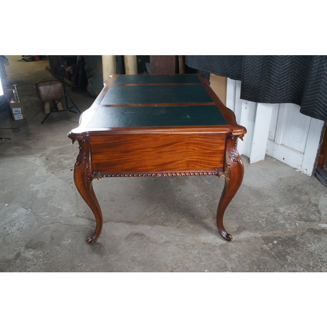 Vintage Chippendale Style Mahogany Carved Leather Inset Executive Office Desk For Sale - Image 13 of 18