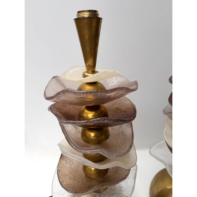 Contemporary Pair of Brass and Murano Glass Flower Lamps, Italy For Sale - Image 13 of 16