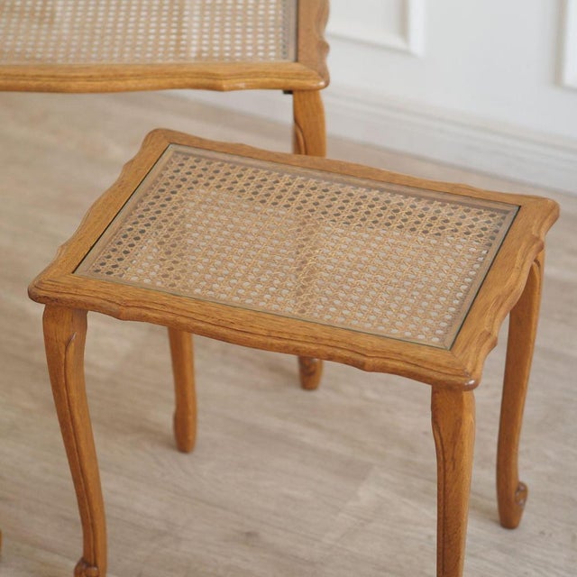Brown Vintage Nesting Tables in Viennese Wicker, Set of 3 For Sale - Image 8 of 13