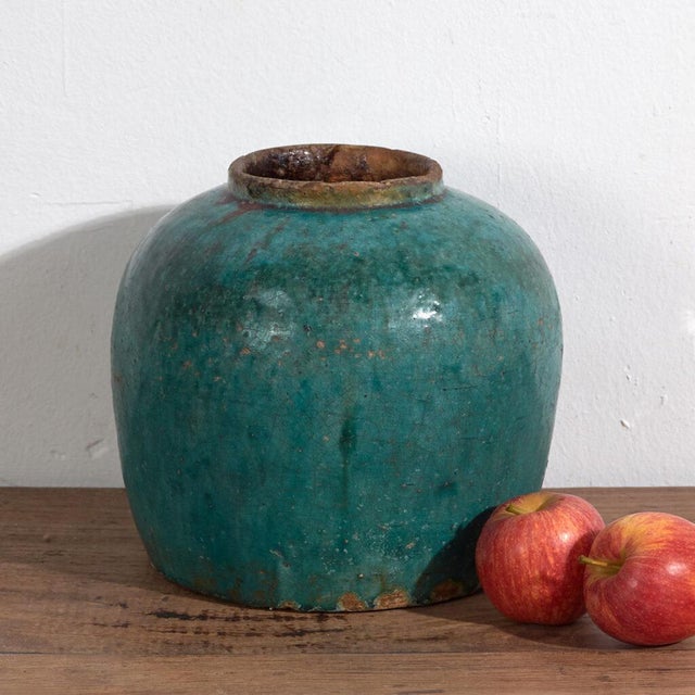 Antique Green Enameled Vase For Sale - Image 5 of 5