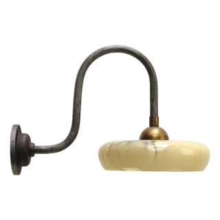 Cast Iron Wall Light with Yellow Marble Painted Glass Shade For Sale