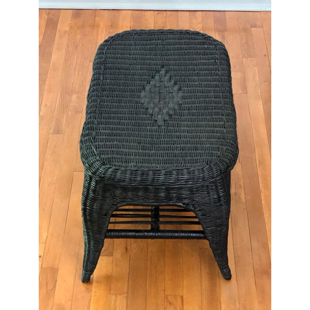 Black French Small Wicker Woven Coffee Table in Black With Lower Rattan Shelf, C. 1970 For Sale - Image 8 of 16