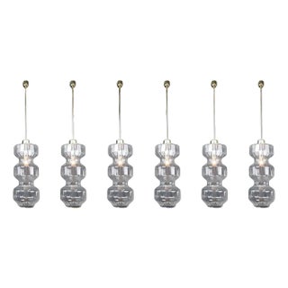 Mid-Century Modern Glass and Brass Pendant Lamp, Bohemia, Czechoslovakia, 1970s For Sale