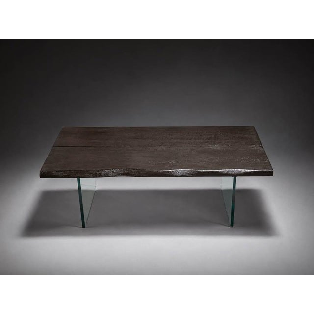 Brown Modern Live Edge-Style Coffee Table With Glass Panel Legs For Sale - Image 8 of 9