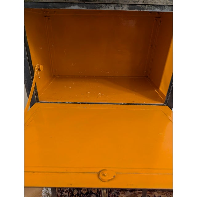 Graceful medicine cabinet from the turn of the century, older upcycling, steel coated with matt lacquer, lockable, 1 key...