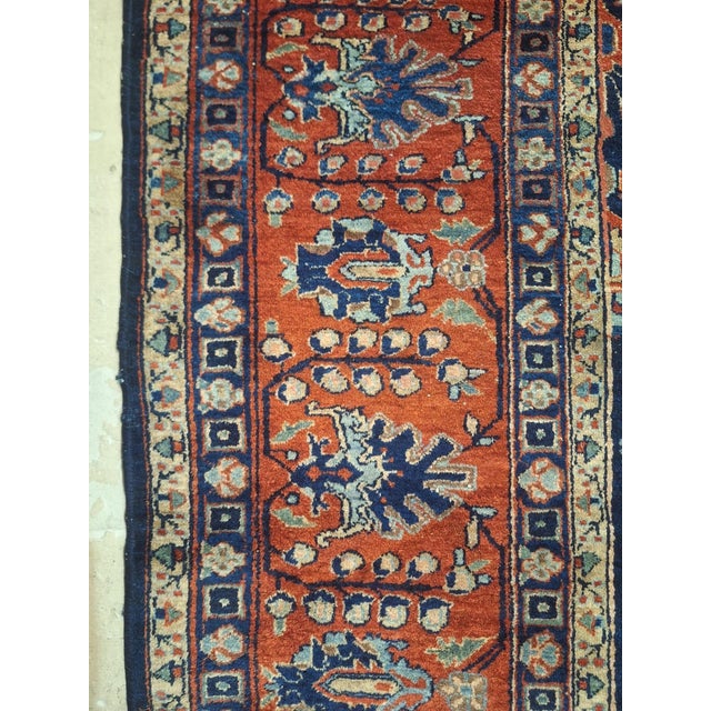 Antique Persian Sarouk Rug – Navy Field With Floral Garden Design – 8’8” × 11’7” For Sale - Image 9 of 11