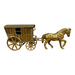Vintage English Brass Horse and Carriage