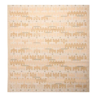 Rug & Kilim’s Scandinavian Style Rug in Ivory and Beige, With Geometric Pattern 12x18 For Sale