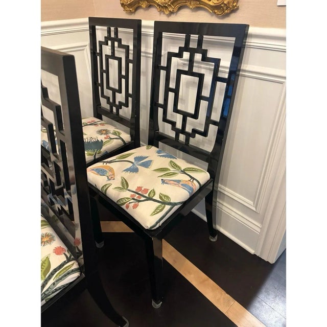 Black Lacquered Fretwork Dining Chairs Attributed to Jean Claude Mahey for Roche Bobois - Set of 4 For Sale - Image 11 of 12