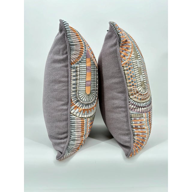S. Harris Modern Mosaic Mazquita Embroidered Fabric Lavender Linen Pillows - Set of 2 For Sale - Image 11 of 11