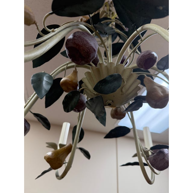 Green Vintage Italian Tole Chandelier With Pears and Plums For Sale - Image 8 of 9