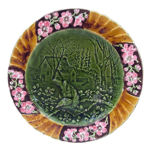 19th Majolica Bird Sarreguemines Plate For Sale
