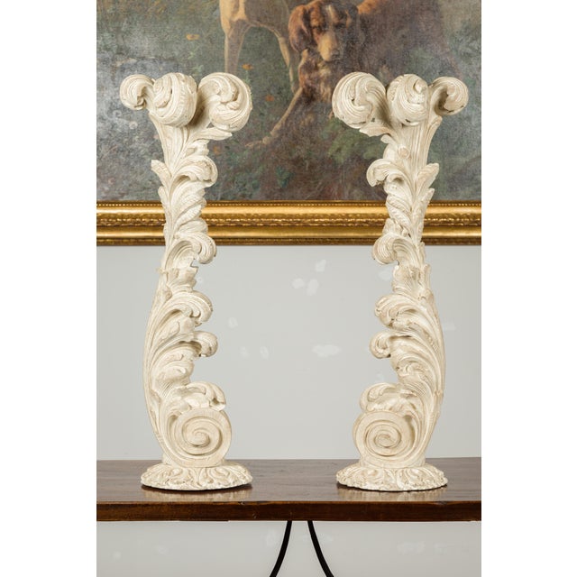Mid 20th Century Pair of Foliage Carved and Painted Wooden Fragments Circa 1940, Attributed to Maison Jansen For Sale - Image 5 of 12