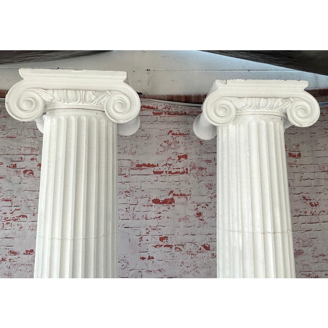 Neoclassical Ionic-Style Fluted White Carved Wood Architectural Columns, a Pair For Sale - Image 4 of 15