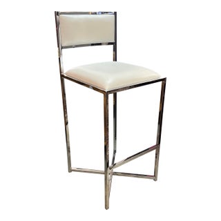Chrome and White Vinyl Bar Stool For Sale