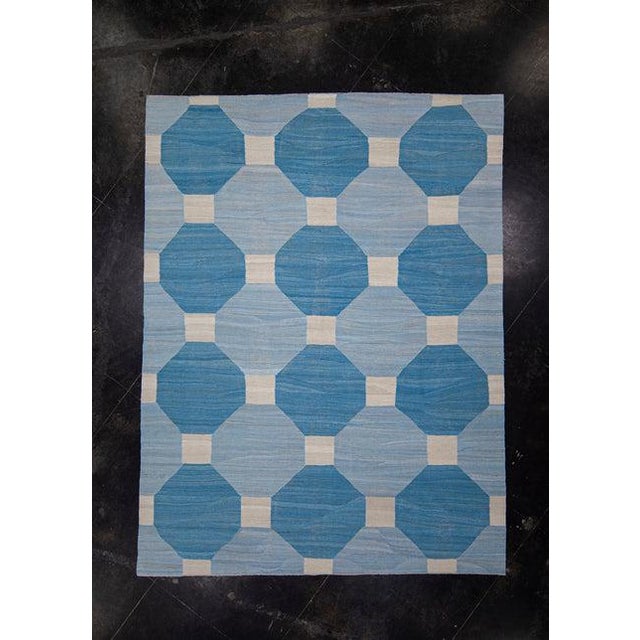 Blue Oriental Flat Weave Turkish Kilim 8'1" x 10'8" For Sale - Image 8 of 9