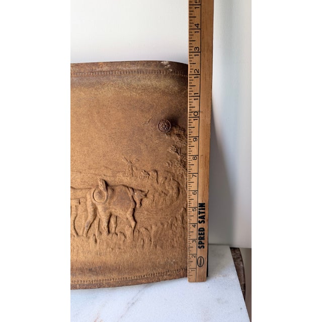 Late 19th Century Cast Iron Piece Is an Antique American Pioneer or Country Western Themed Relief Panel For Sale - Image 5 of 15